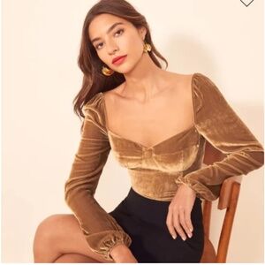 REFORMATION Mallory Velvet Corset Seamed Top